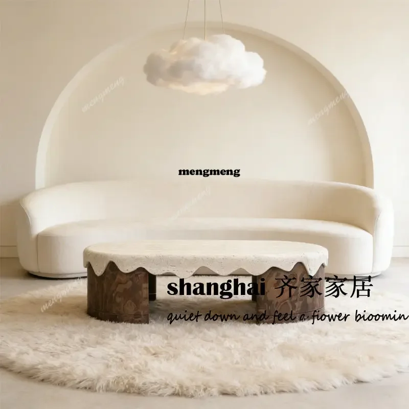 

New arrive Wabi Sansan wind marble coffee table solid wood cloud special-shaped edge table designer living room corner table cre
