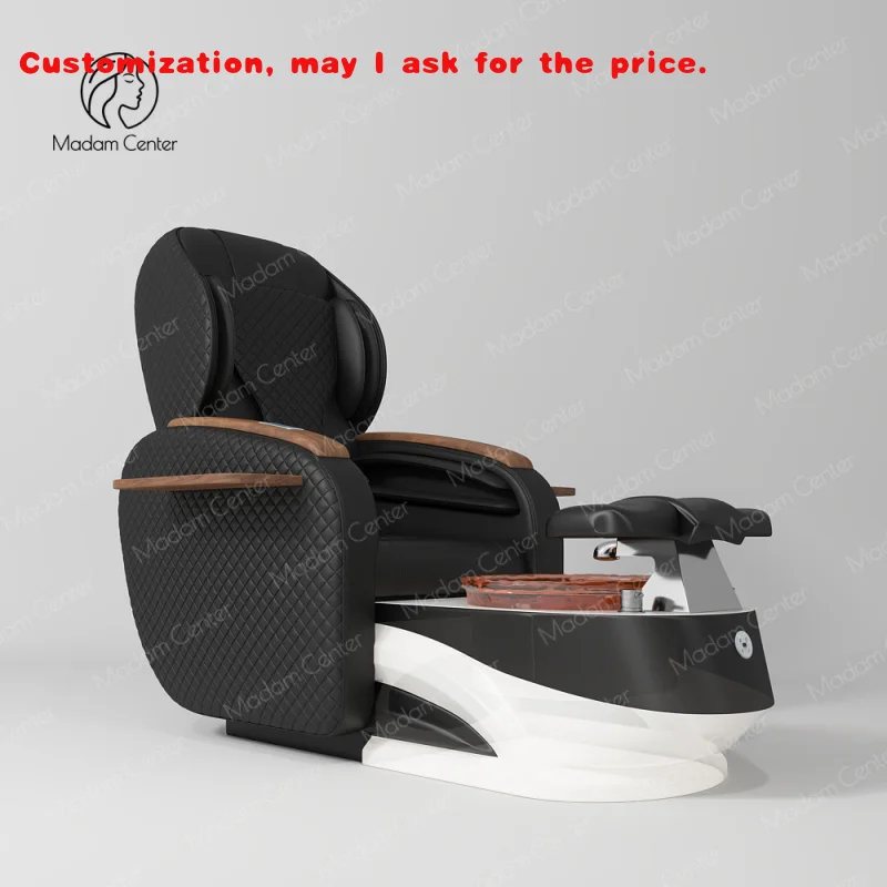 Silla de pedicura de acero inoxidable personalizada.Madamcenter, respaldo ajustable, estación de pedicura de Spa, Sillon negro, Fauteuil de plástico de vidrio B