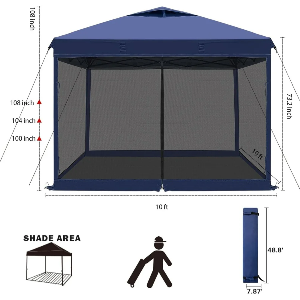 Tenda a baldacchino schermata Pop-Up da esterno 10 'x 10' con pareti in rete a rete, 4 sacchi di sabbia, 1 borsa a rullo (Top ventilato blu Navy