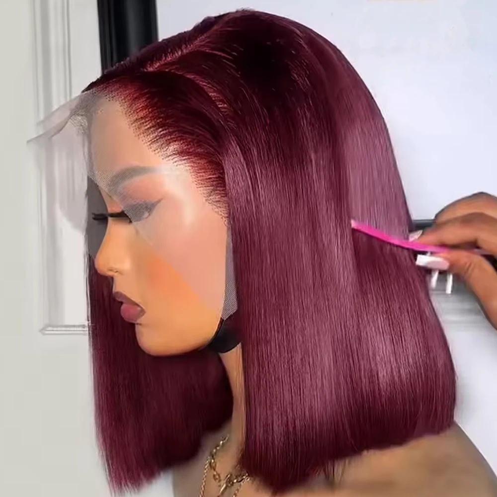 

Burgundy Short Bob Wigs Human Hair 13x4 Lace Frontal Human Hair Wigs 99J Burgundy Lace Front Wigs For Women 180 Density