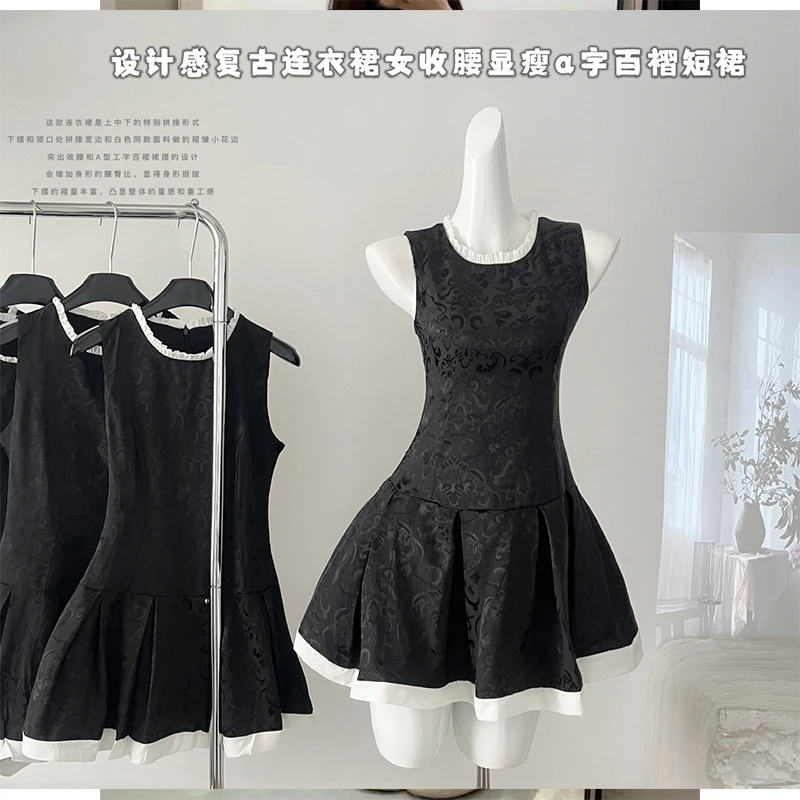 2000s Black Dresses Women Hollow Out Sexy Unique Casual Streetwear Y2k Criss-Cross Temperament Fashion Hotsweet Charm 2024 New