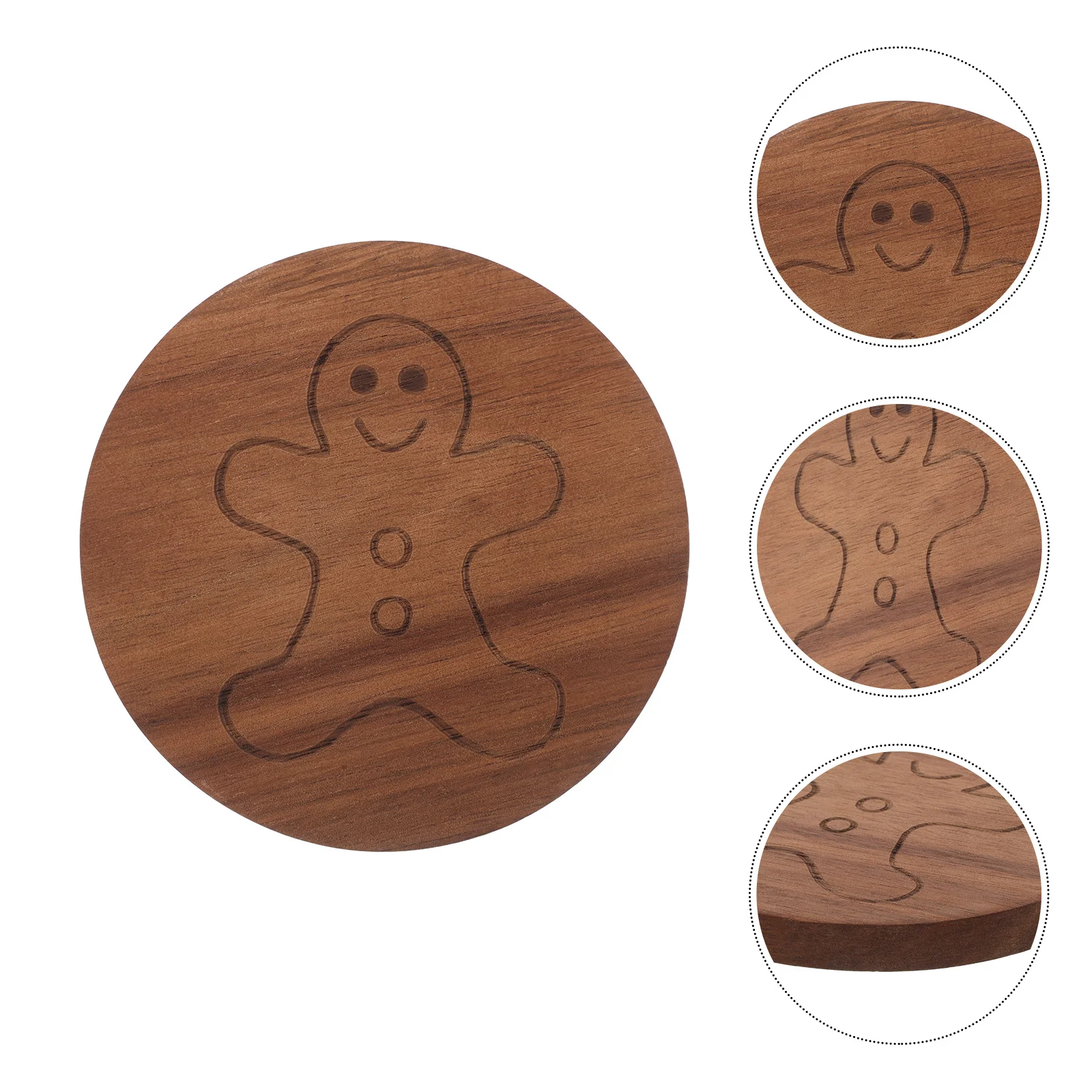 

Christmas Wooden Coaster Gingerbread Man Design Non Slip Handcrafted Round Table Mat Xmas Kitchen Housewarming Decor