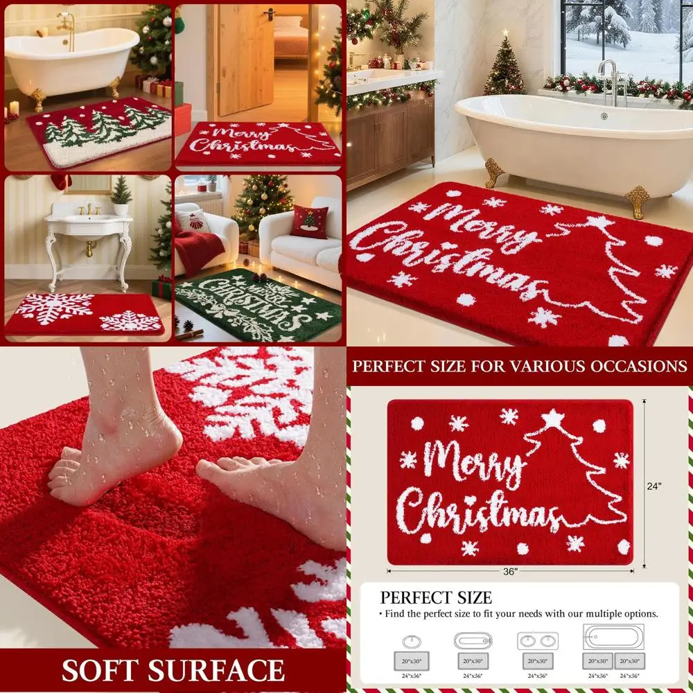 

36x24 Soft Plush Christmas Bath Mat - Ultra Absorbent Microfiber, Non-Slip, Machine Washable, Holiday Decor