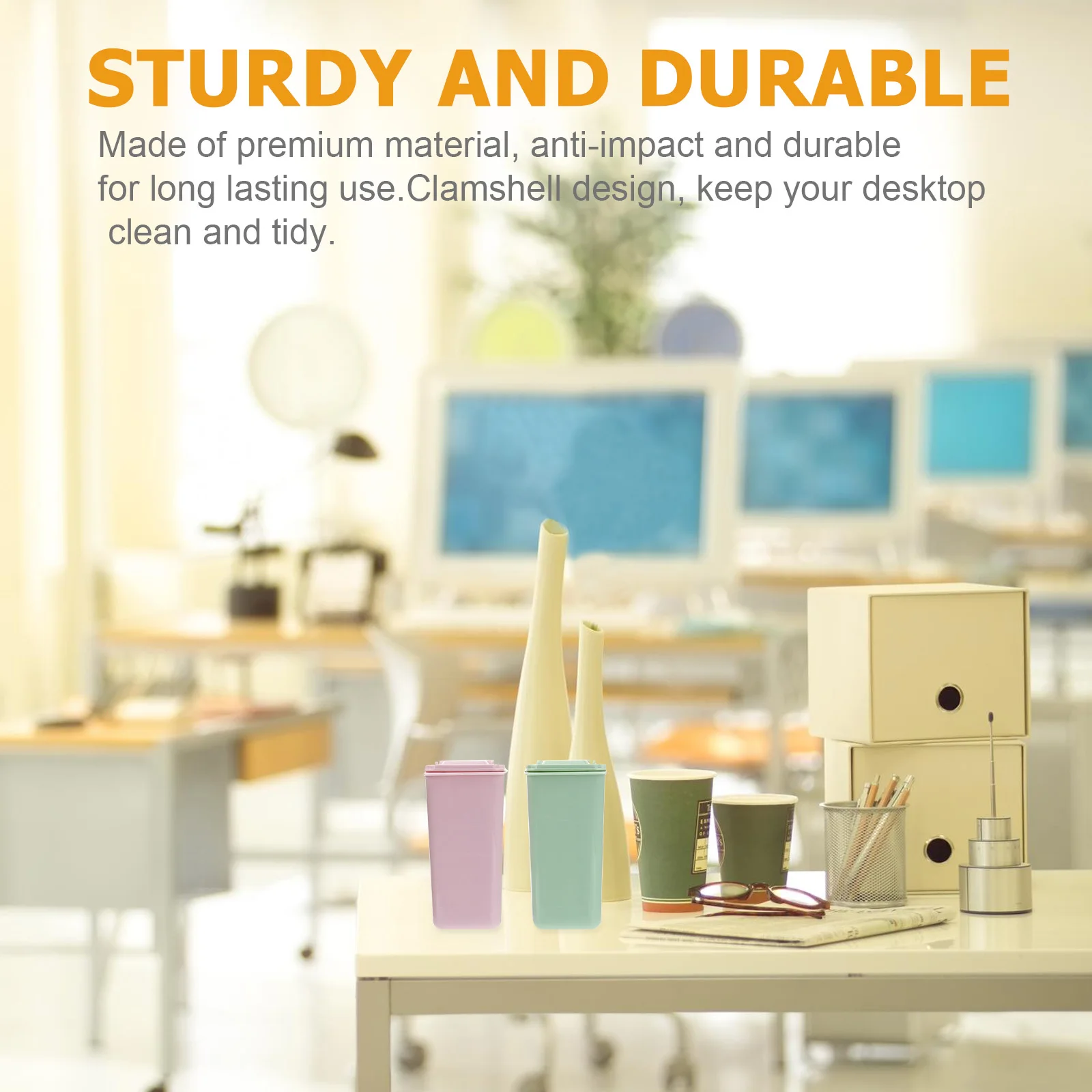 

4pcs Mini Trash Can Desktop Waste Bin 4 Colors Black Grey Green Light Red Clamshell Design Space Saving Anti-Impact