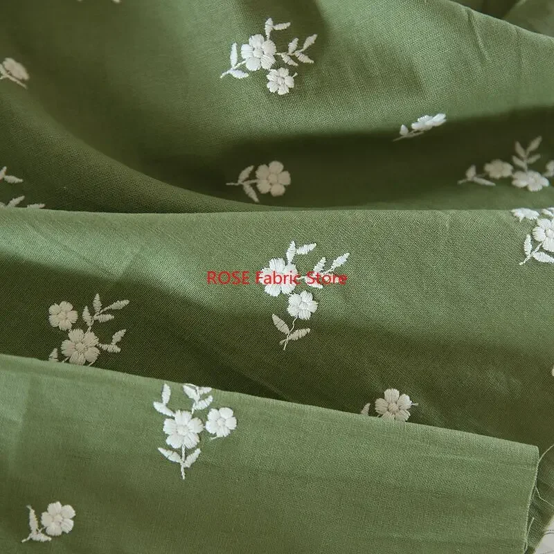 

Vintage Embroidery Floral Pink green Cotton And Linen Fabric Handmade Sewing Clothing Dress Designer Fabric DIY Fabric 1 meter