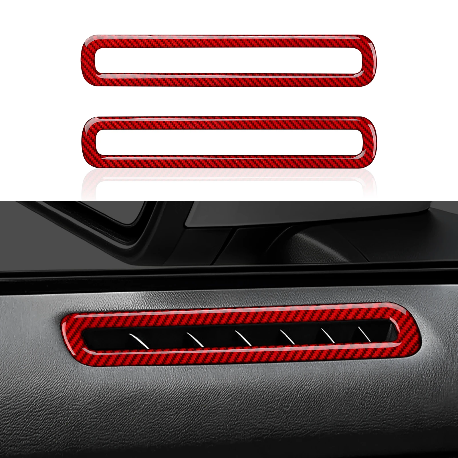 Red Soft Carbon Fiber Interior Sticker Set. Car Side Air Outlet Panel. For Ford Mustang 2015-2028 Accessories.