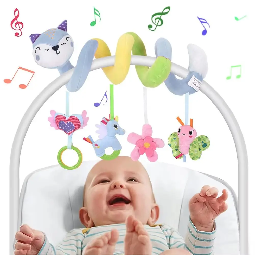 Plush Baby Spiral Plush Hanging Toys Musical Toy Soft Plush Hanging Rattle Cartoon Early Education Stroller Sensory Toy