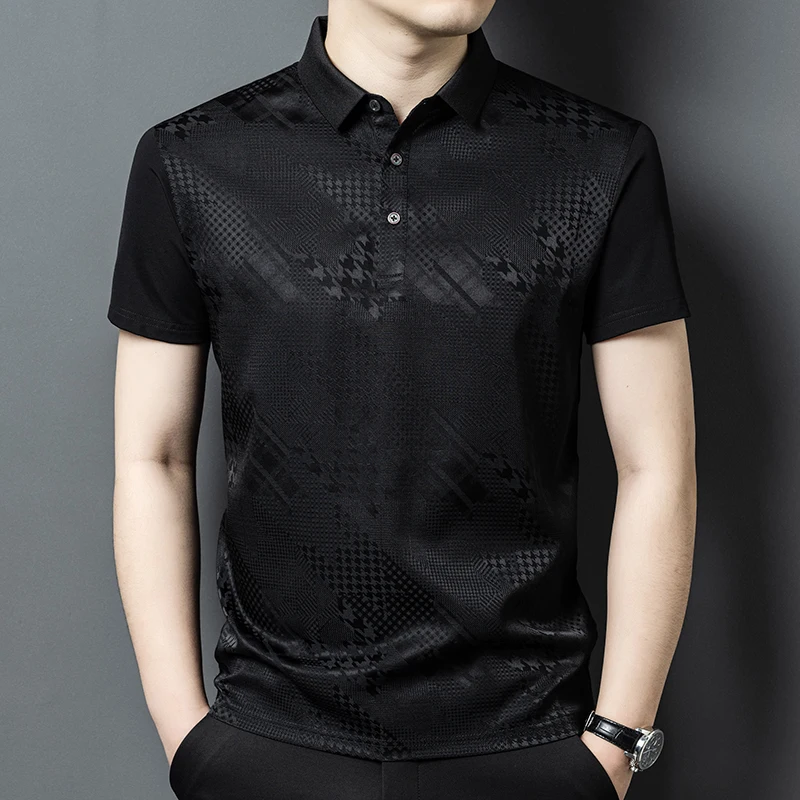 Cool Feeling Breathable Polo Shirts For Men Short Sleeve Comfort Summer Quality Silk Blend Stretchy Satin Casual Polos De Hombre