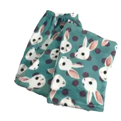 Winter Women's Plush Pajama Pants Warm Home Pants Loose Comfortable Elastic Waist Cute Cartoon Green Rabbit 2024