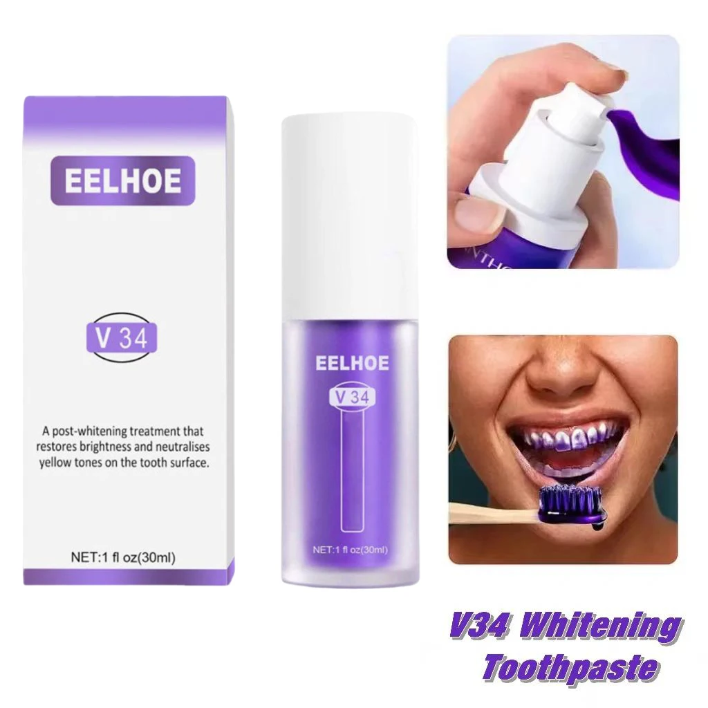 V34 SmileKit Purple Toothpaste Tooth Cleaner Removes Tartar Clean Oral Hygiene Fresh Breath Whitening Teeth Care 30ml