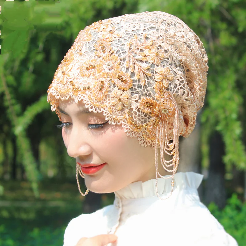 

Fashion Lace Hair Cover Hijab Cap Turban Women Soft Breathable Headscarf All Match Outdoor Ladies Head Wrap Hair Cover Accessory