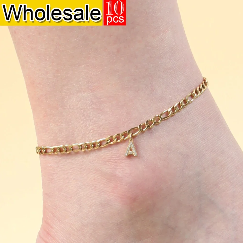 10PCS 2024 New Minimalist Style Stainless Steel Ladies Letters 26 Name Anklets Summer Beach Party Gifts Wholesale