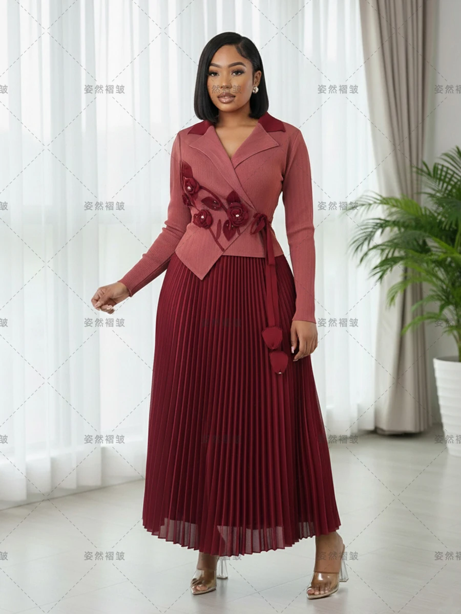 

Plus Size Evening Long Sleeve Dresses For Chubby Women Luxury Miyake Pleated Birthday Party Beach Dress Ball Gown Fashion Female