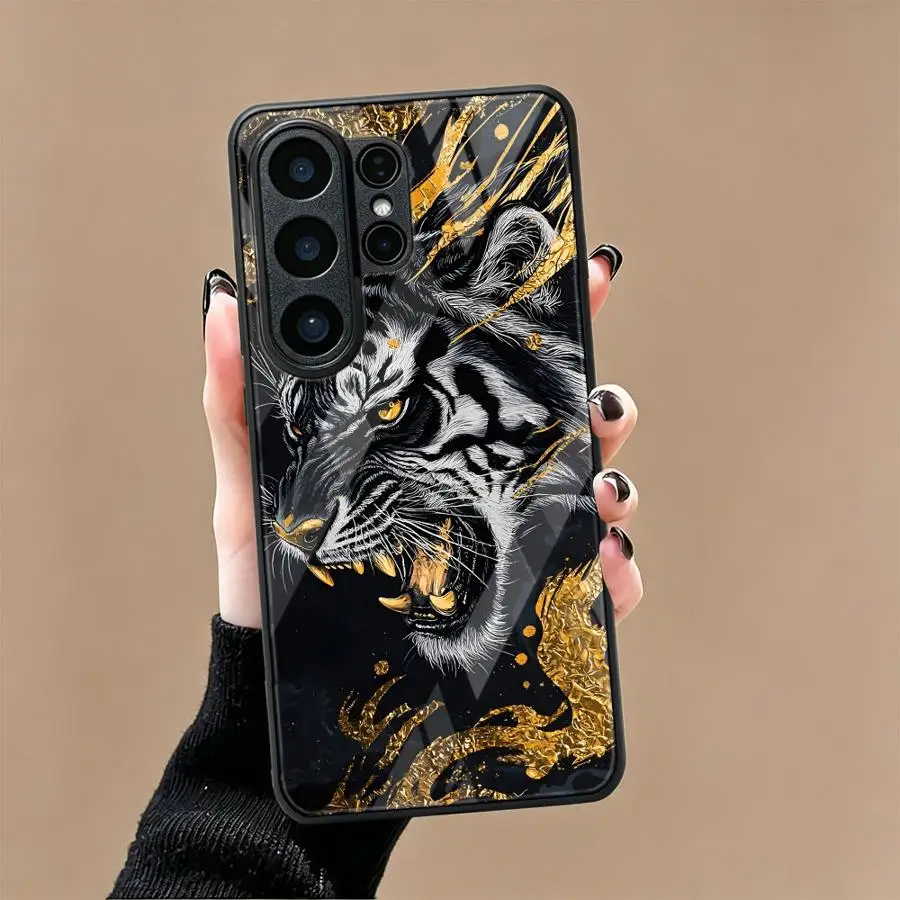 Case for Samsung Galaxy S26 S23 Plus S8 S10 S21 Note 8 9 10 20 S20 FE S22 S9 S24 S24 Ultra Glass Phone Cover Cool Animal Tiger view 2