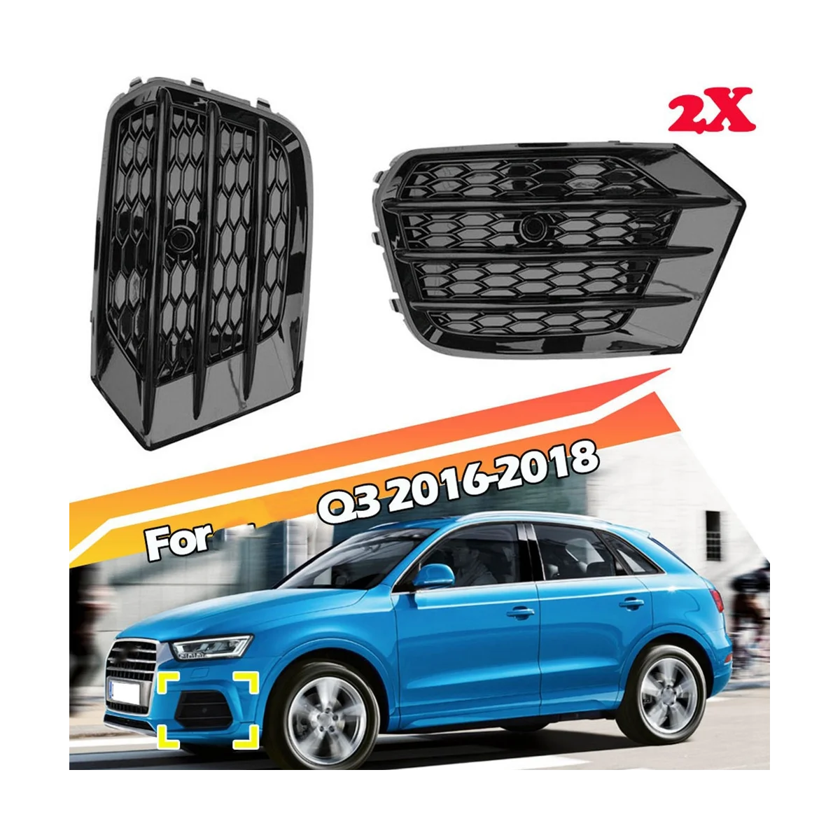 Cubierta de luz antiniebla para Audi Q3, marco de luz antiniebla, rejilla inferior de panal, 2016-2018