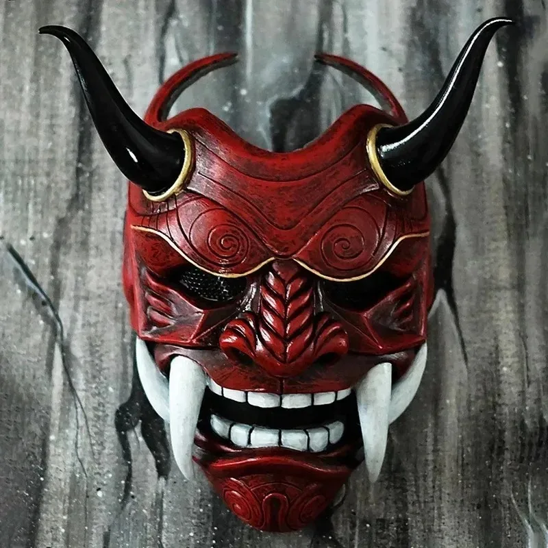 

1 шт., маски для лица унисекс на Хэллоуин для взрослых, японский Hannya Demon Oni, самурай Noh Kabuki Prajna, маска дьявола, латексные маски для вечеринок