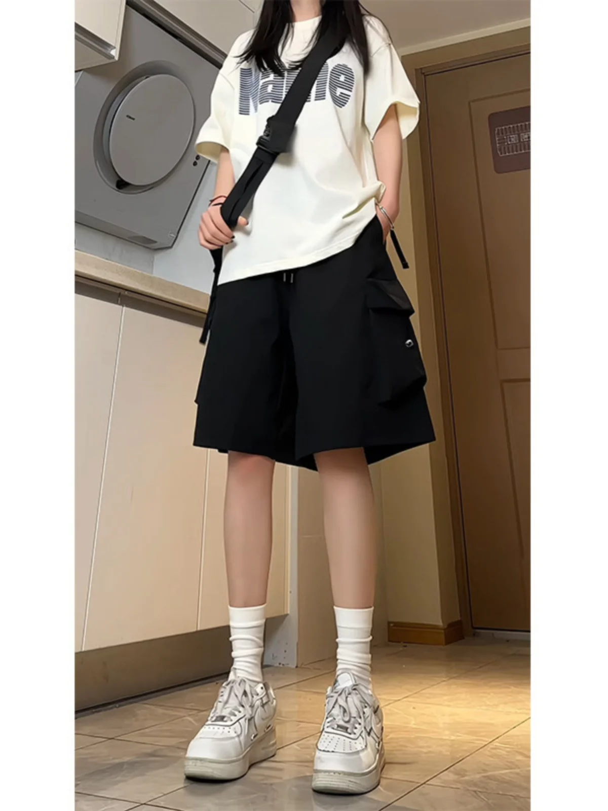 

American Sle High Waist Workwear orts Men Summer Large ket Outdoor Tee-Proof Pants Ice Silk Six-Length Pants