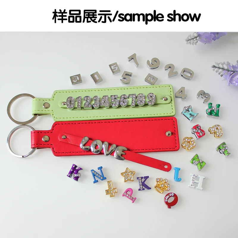 

Key Chain Ring Mixed Color PULeather 50pcs With8mm SmallBelt Through 8mm Slide Charms Letters Numbers Women Kids Gift Wholesales