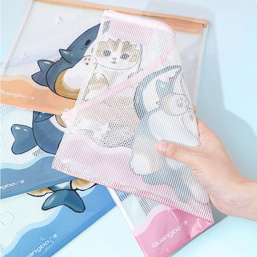 A4/A5 Genuine Mofusand Shark Cat Document Pouch School Stationery Storage Bag Cartoon Mesh Zipper Waterproof Folders Girls Gifts view 3