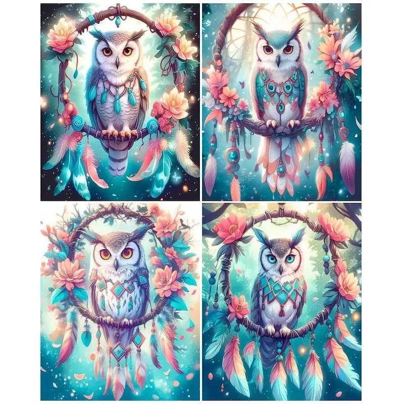 

GATYZTORY Acrylic Painting By Numbers On Canvas Paint Kit Wreath Owl Coloring On Numbers Handpainted Wall Decor Gift
