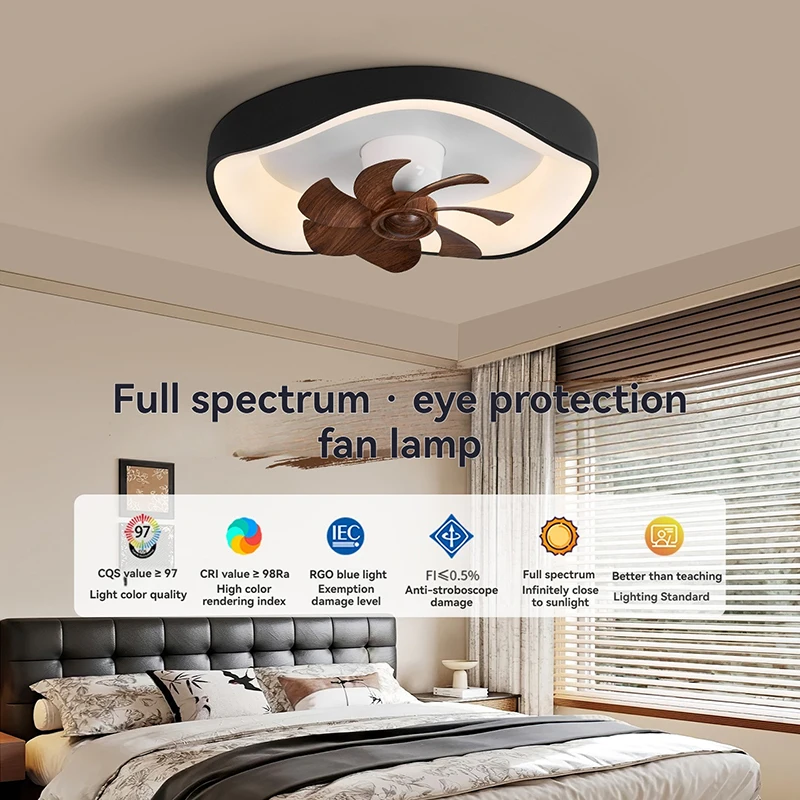 

Vintage LED Ceiling Fan Light 6 Speed for Bedroom Living Room Study Indoor Eye Protection Lamp Black Walnut Grain Ceiling Lamp