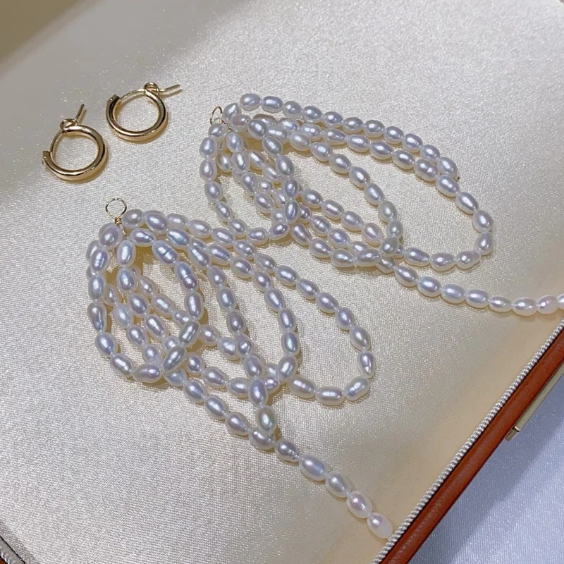 

SGARIT 3-4mm Pearl Tassel Earrings For Women 14k Filled Gold Natural Freshwater Rice Pearl Earrings with Hoop Jewellery