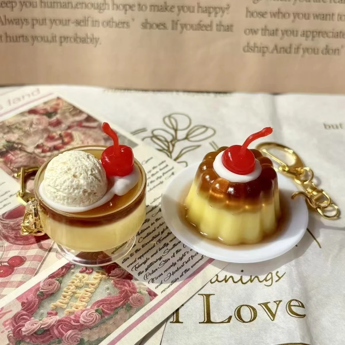 بودنغ وجبة خفيفة المفاتيح المشروبات الباردة للنساء حقيبة صغيرة بودنغ قلادة اكسسوارات الكرز بودنغ لطيف الكراميل مفتاح سلسلة ديكور #3