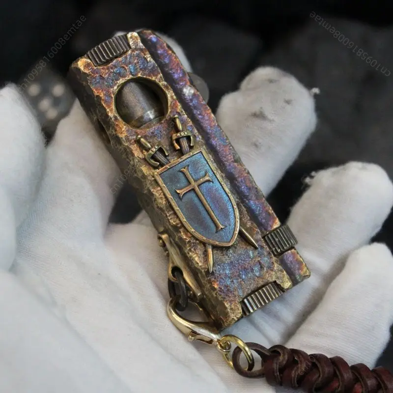 2026 New shield brass hand carved fuel lighter, lighter collection, cigarette accessories, men's gift