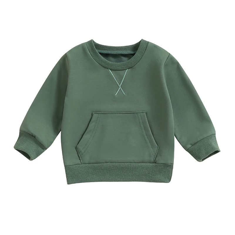 

Toddler Baby Boy Girl Sweatshirt Long Sleeve Crewneck Loose Fit Solid Color Pullover Sweatshirt Casual Sweater Tops