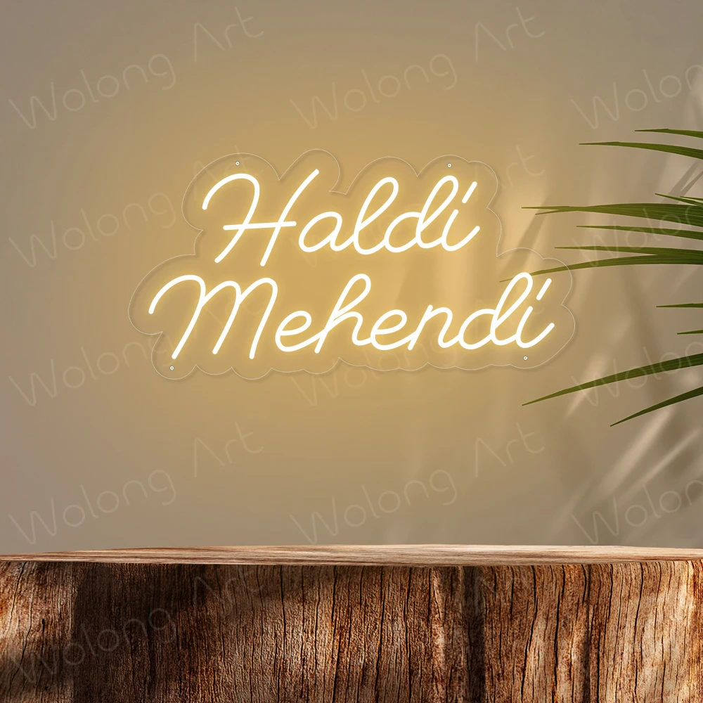 Haldi Mehendi letrero de neón, luz Led personalizada, decoración de pared