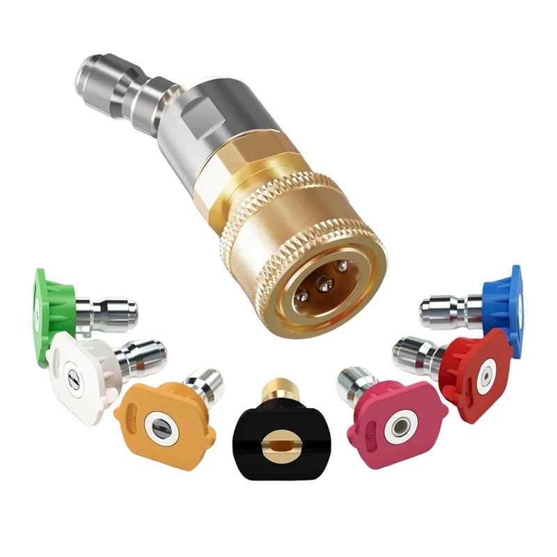 

Quick Pivoting Coupler Attachment+7 Pressure Washer Nozzle Tips, 1/4 Inch Quick Connector Stainless Steel+Plastic