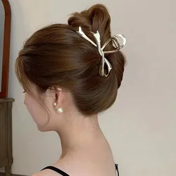 Women's Fashionable Metal Bow Ribbon Hair Clip Women's High-end Matte Glossy Flat Hair Clip Shark Clip Creative Hair Accessory