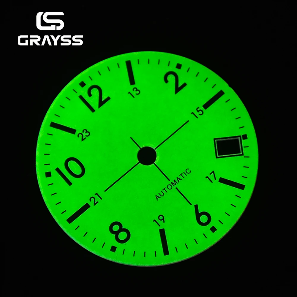 NEU Vollgrünes C3 Lume Pilot 28,5mm Zifferblatt Uhrenzubehör Modifiziert für SKX NH35 NH34 NH36 Miyota 8215 ETA2824 Uhrwerke – Detail 1