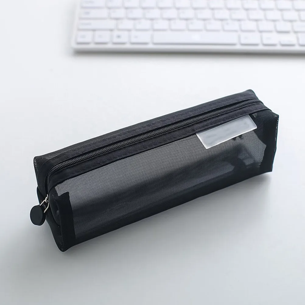 Transparent Mesh Pencil Case Nylon Material Lightweight Strong Zipper Closure for Pens Pencils Erasers Cards Coins Keys School