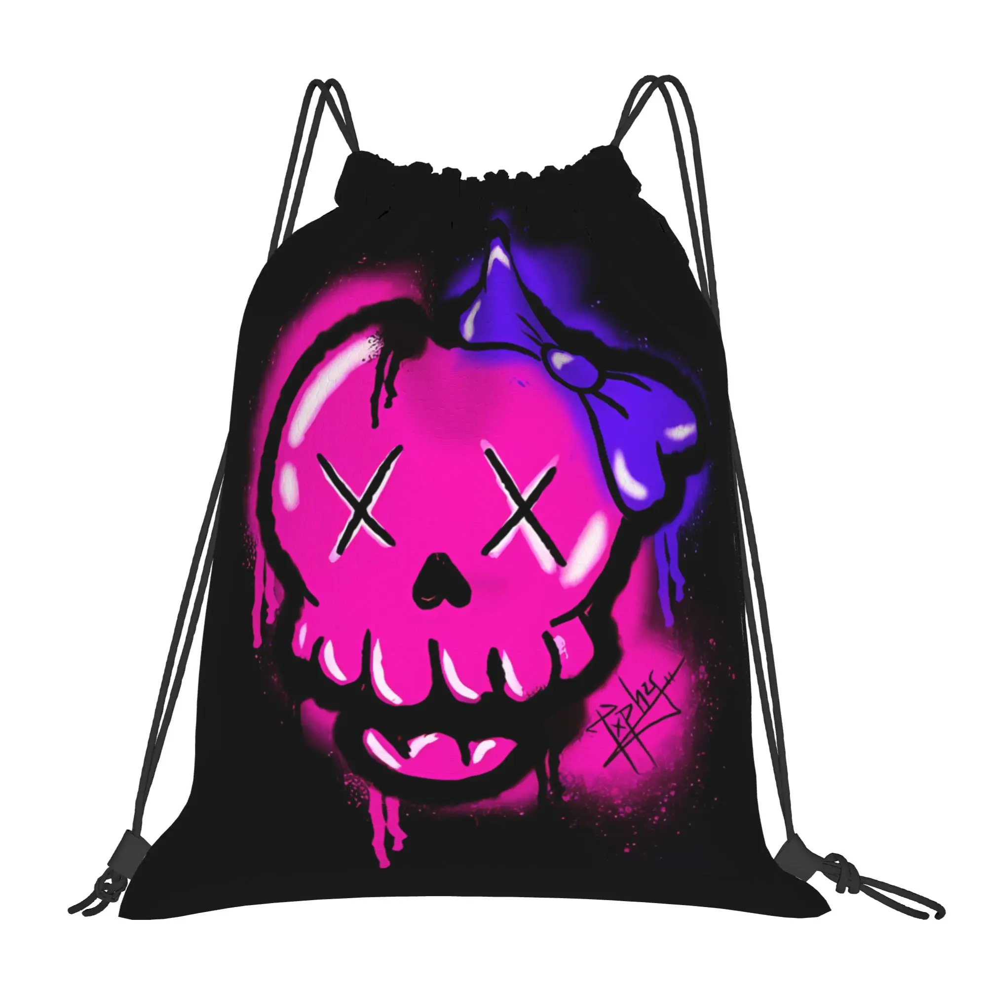 Y2K Skull Doll Graffiti Portable Travel Riding Gym Drawstring cool gift Storage Backpacks
