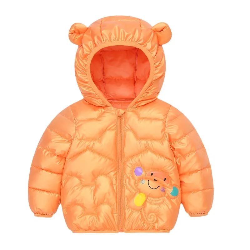 Autumn winter hooded Plush warmth jacket boys and girl fashionable cartoon printed Casual down coat 0-5 aged children\'s clothing