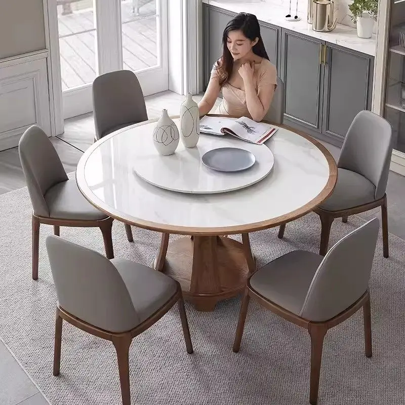 Modern Design Luxury Dining Table 6 Person Brown Wooden Nordic Round Dining Table Living Room Study Tavoli Da Pranzo Furniture