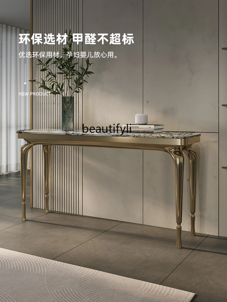 Italian Simple Luxury Butterfly Golden Flower Natural Marble Console Tables High-End Modern Minimalist Light Luxury Stainless