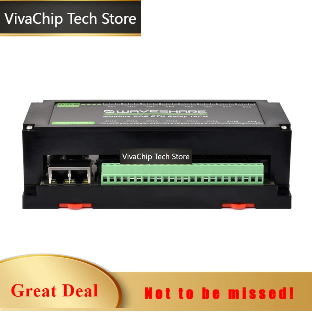 VivaChip Tech16-Ch Ethernet Relay Module Modbus RTU / Modbus TCP Protocol Ethernet Port Communication Supports PoE Power Supply
