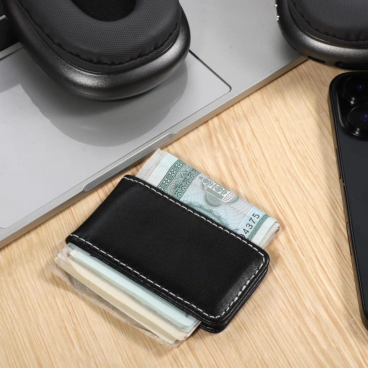 Black Magnetic Money Clip Minimalist Design Cash Wallet Slim Leather Business Money Holder for Card Men Wallet Christmas