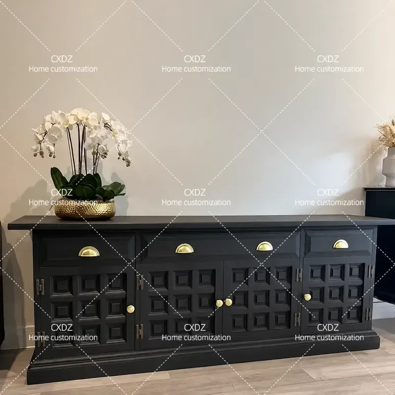 Rural Solid Wood Dining Side Cabinet Modern Simple TV Cabinet Floor Locker Home Storage Cabinet