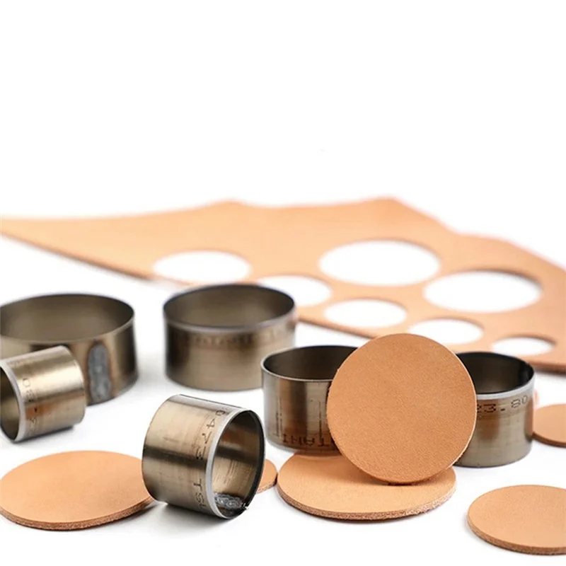 ABJY-7Pcs DIY الحفر اليدوي الصلب جولة لكمة حزام اللكم ثقب دائرة أداة القطع الفضة