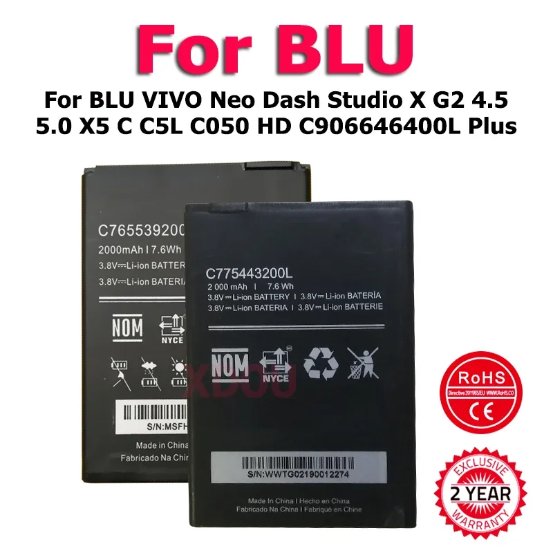 

XDOU C806045280L C665445180T C975339250P Battery For BLU VIVO Neo Dash Studio X G2 4.5 5.0 X5 C C5L C050 HD C906646400L Plus