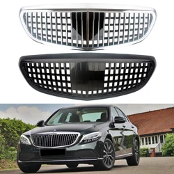 메르세데스 W205 C 클래스 C250 C300 C400 2014-2021 용 프론트 그릴, 스탠딩 엠블럼 범퍼 그릴 독점/엘레강스 마이바흐 스타일