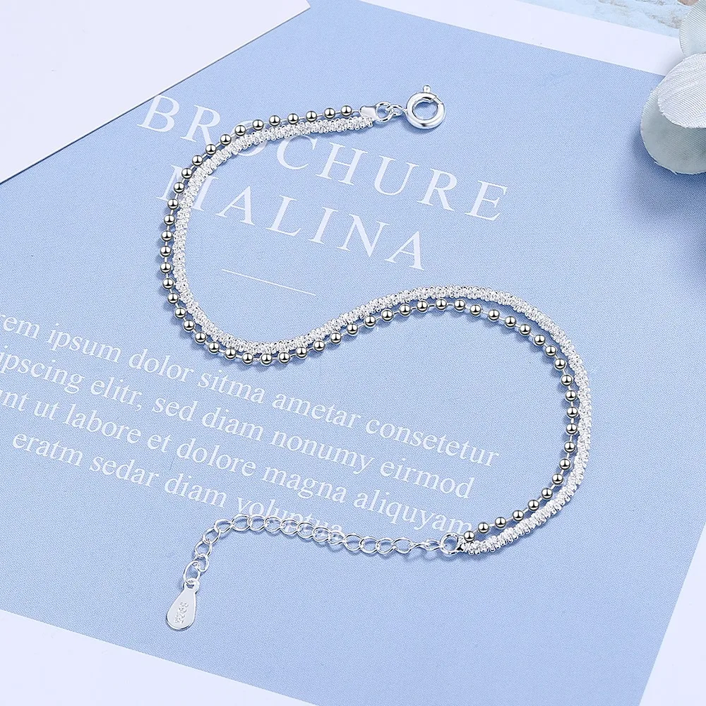 S925 Stamp Silver Color Double Layer Twist Rotation Bracelet Female Interval Round Beads Bracelets Korean Fresh Jewelry Gifts