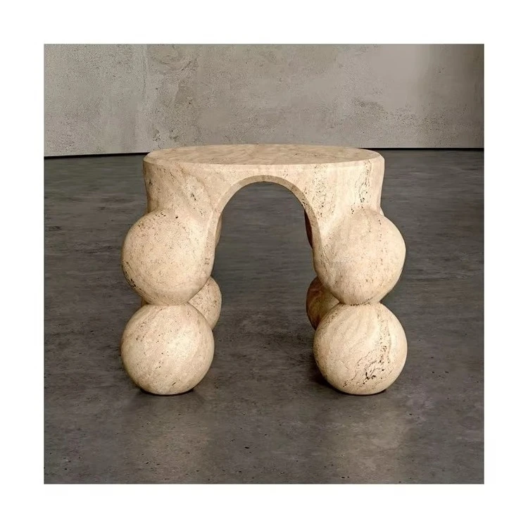 Natural modern round table, top lime edge, dark