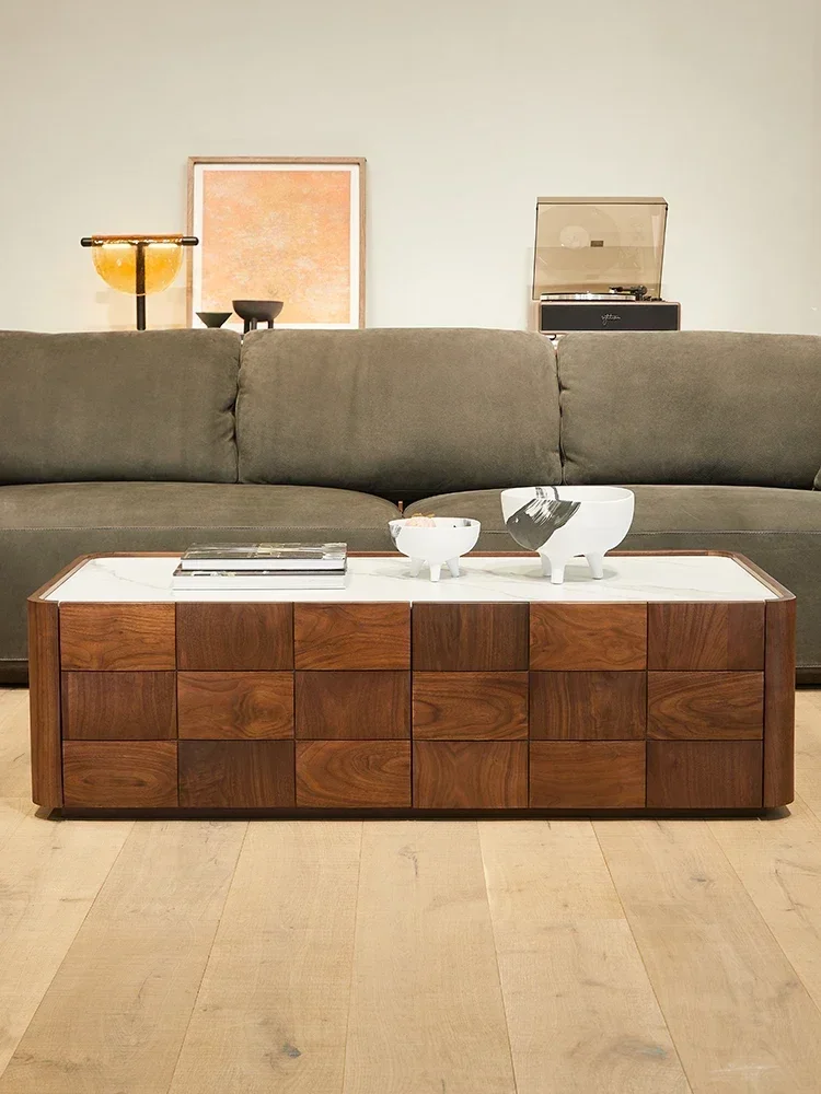 Stone Plate Coffee Table Living Room Home Solid Wood Sofa Table Light Luxury Log Low Table