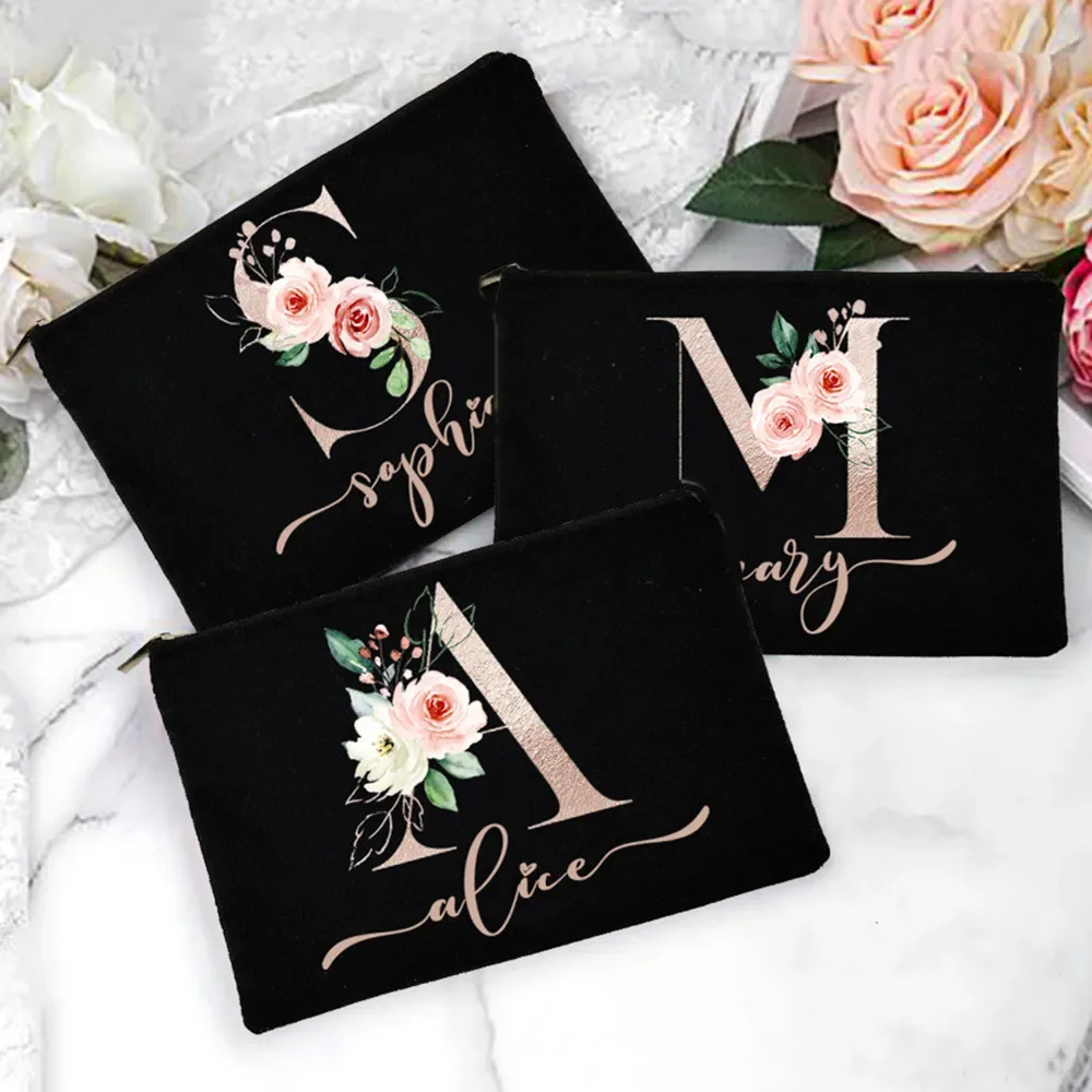 2024 Customized Name A-Z Font Makeup Bag Personalized Bridesmaid Wedding Makeup Box Handbag Women's Travel Toilet Wash Side Bag