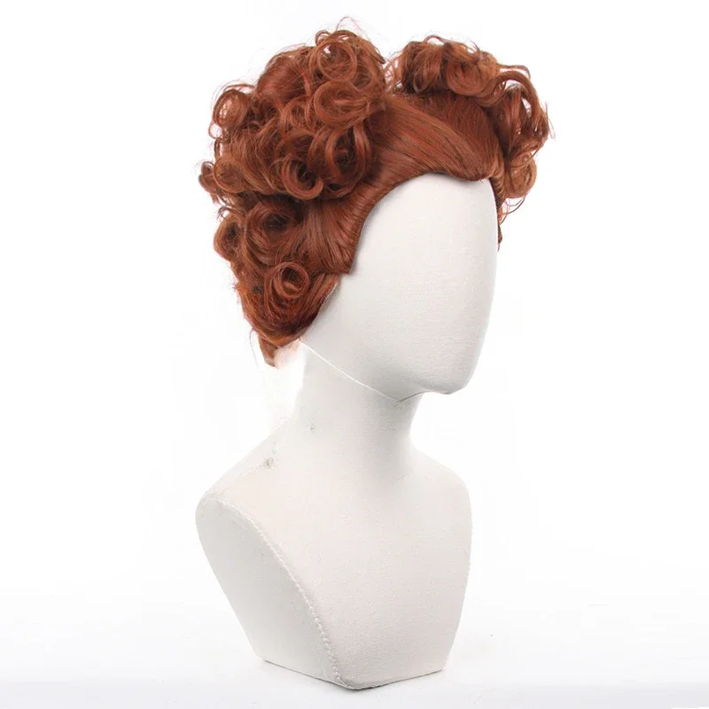 Hocus-peluca Pocus 2 Winifred Sanderson para mujer, pelo corto y rizado de cobre con forma de corazón rojo, disfraz de bruja de Halloween, juego de rol