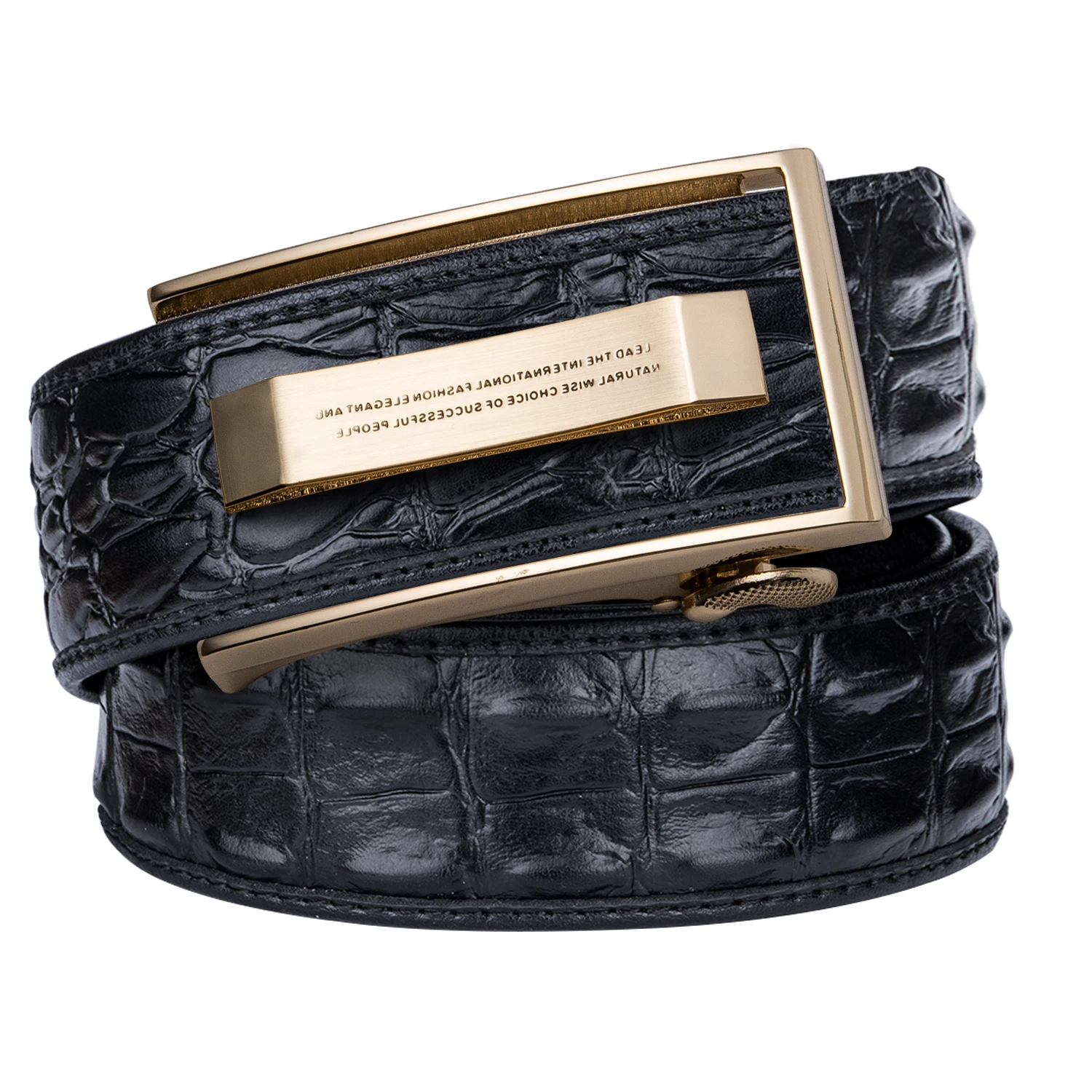 Hi-Tie – ceinture en cuir véritable de Crocodile, accessoire de luxe de styliste, boucle automatique dorée, noire